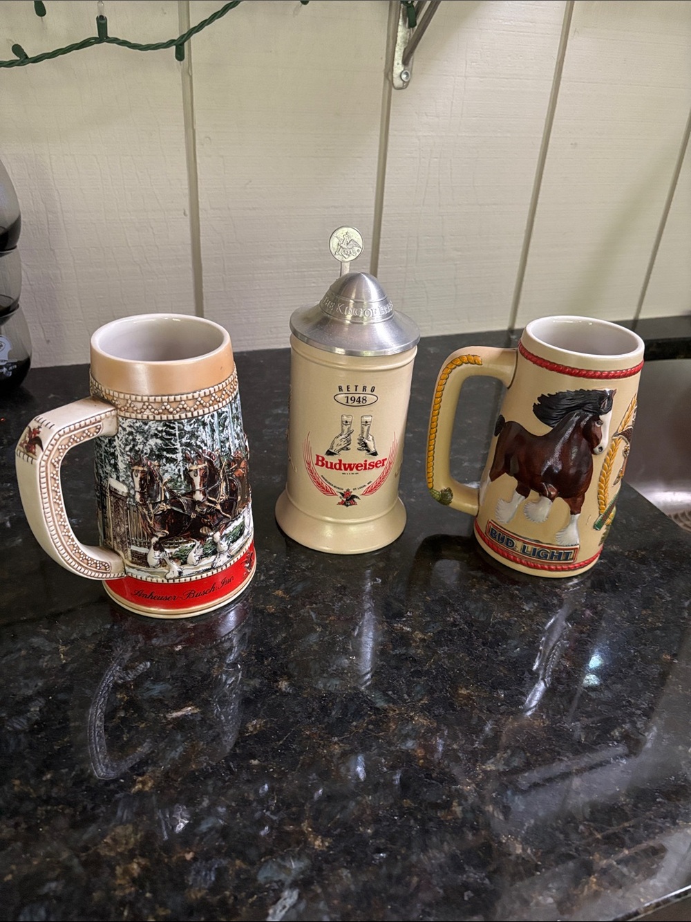 Budweiser Cream and Red Ceramic Stein with Silver Lid